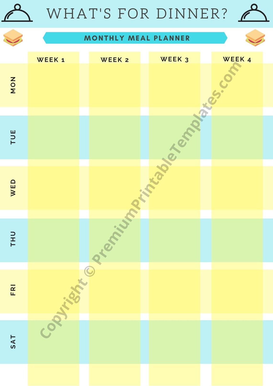 Monthly Meal Plan Calendar Editable & PDF blank Etsy