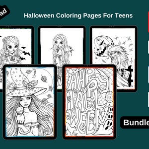 Halloween Coloring Pages for Teens Printable Template in PDF - Etsy