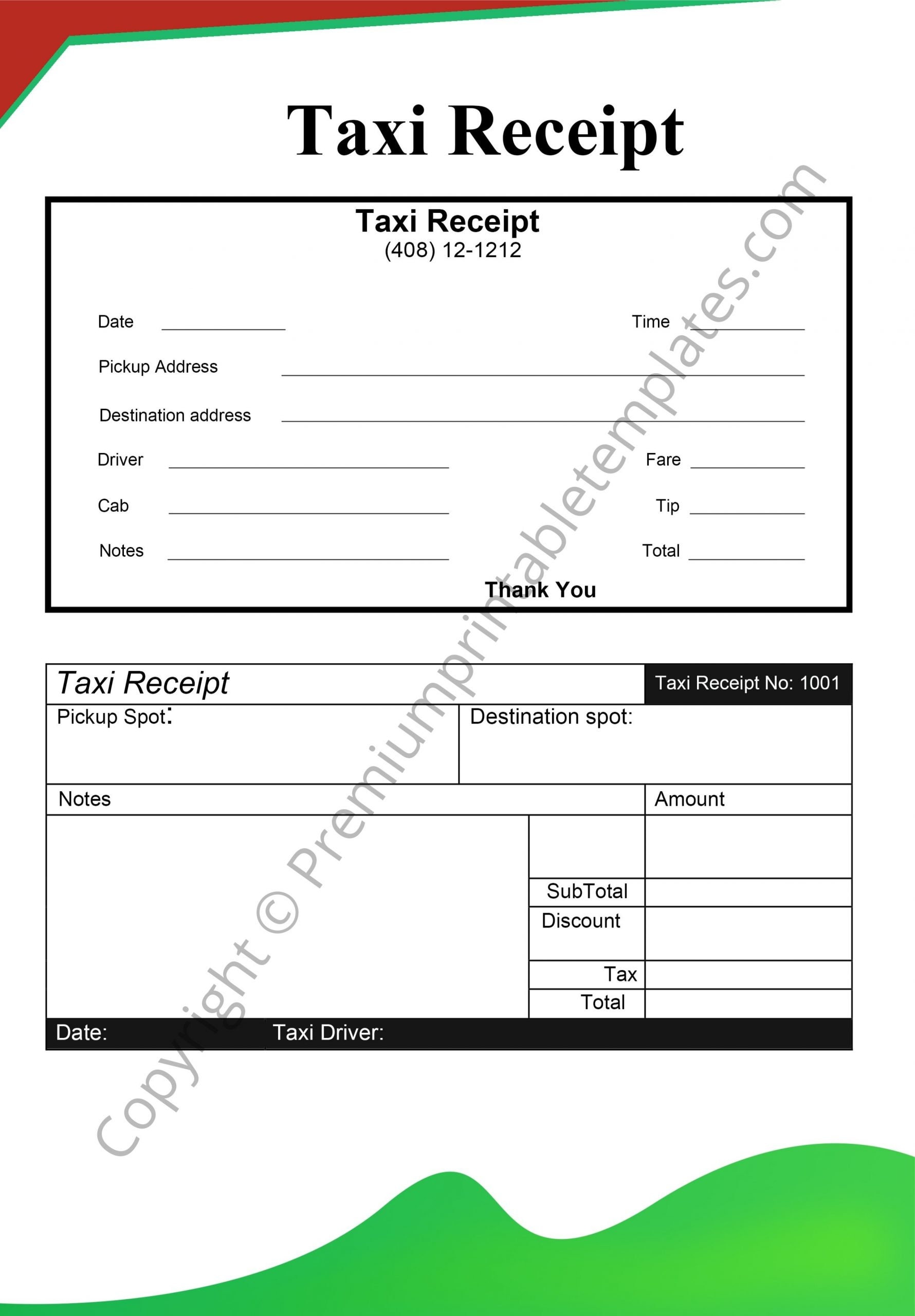 Taxi Receipt Template pack of 5 Etsy UK
