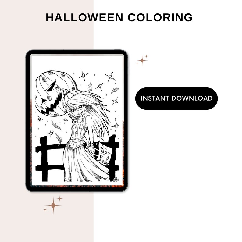 Halloween Coloring Pages for Girls Printable Template in PDF - Etsy