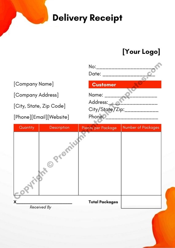 delivery receipt template pack of 5 etsy india