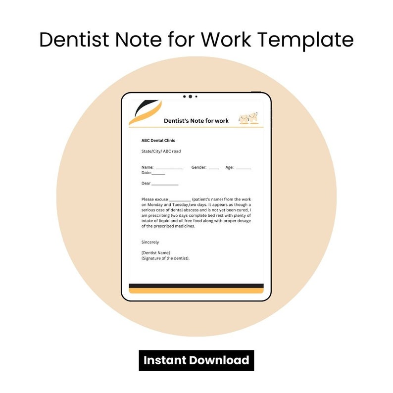 Dentist Note for Work Printable Template in Pdf & Word Etsy Dentist Note for Work Printable Template in Pdf & Word Etsy
