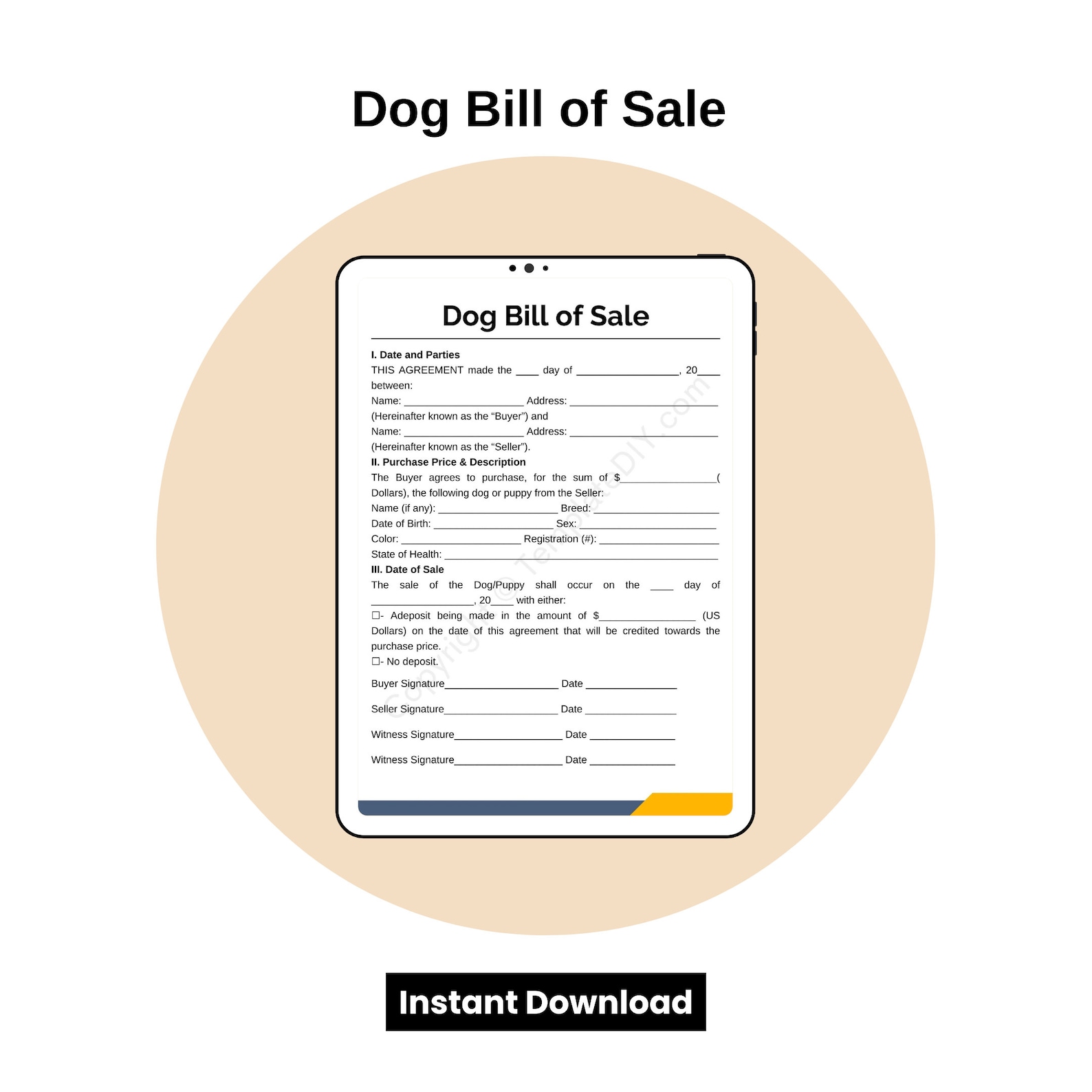 Dog Bill of Sale Blank Printable Form Template in PDF & Word Etsy Dog Bill of Sale Blank Printable Form Template in PDF & Word Etsy