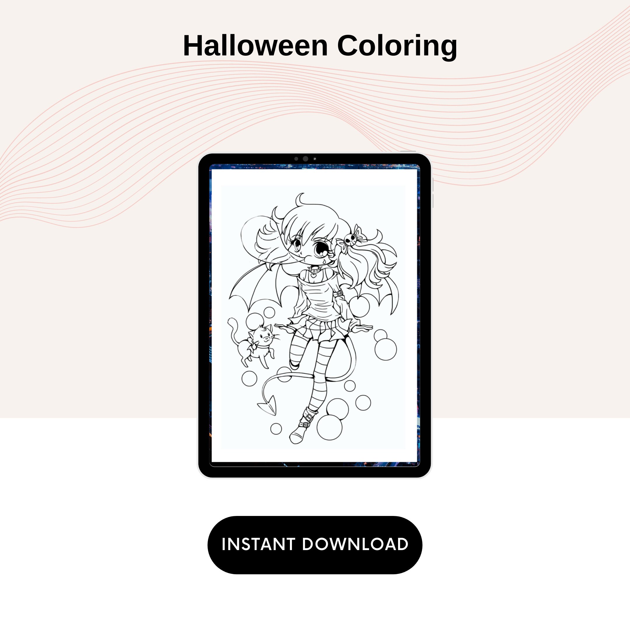Halloween Coloring Pages for Girls Printable Template in PDF - Etsy