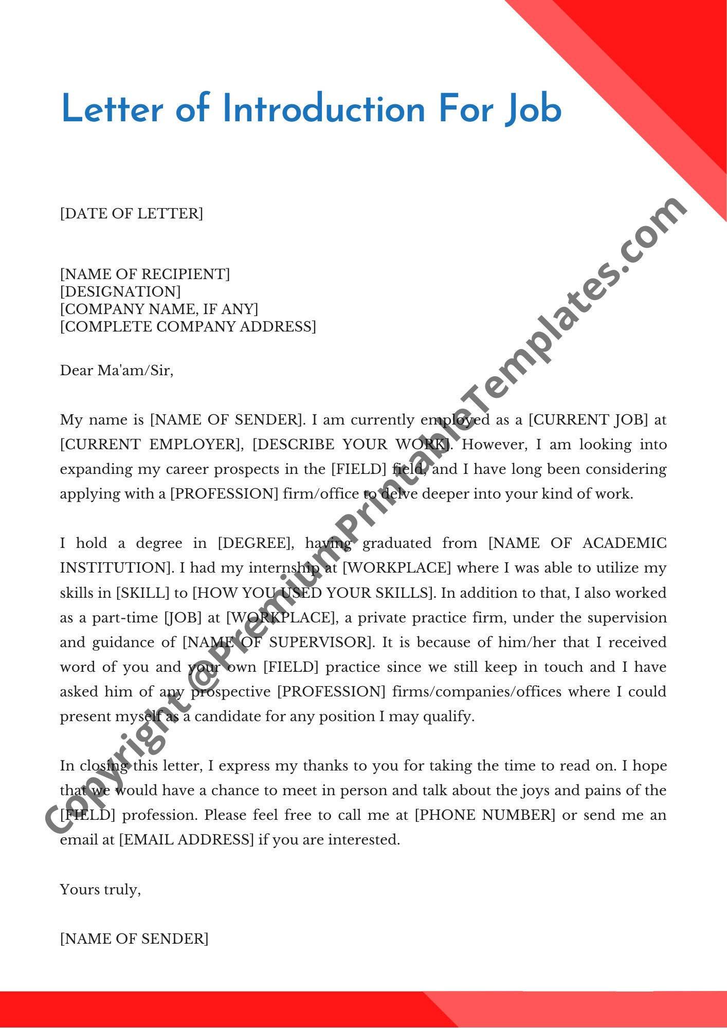 Letter of Introduction Editable & PDF Canva Template - Etsy