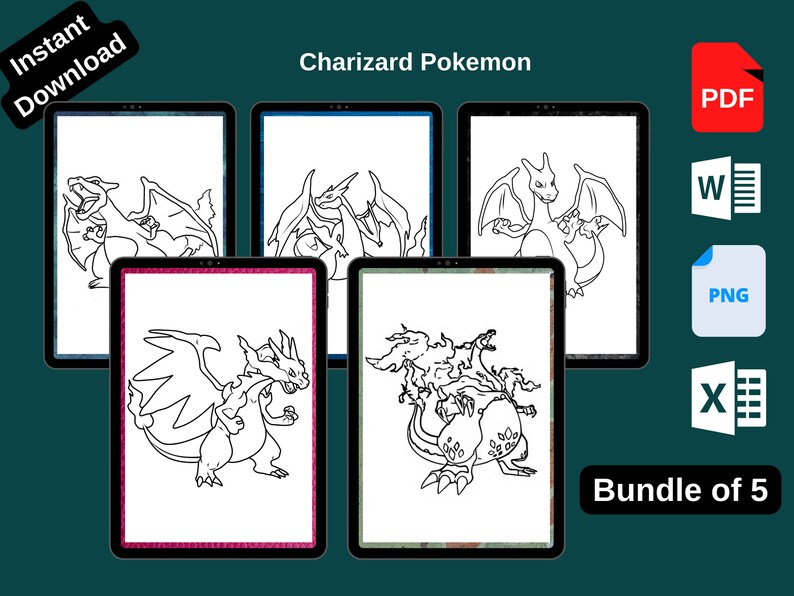 Printable Charizard Pokemon Coloring Pages in PDF - Etsy