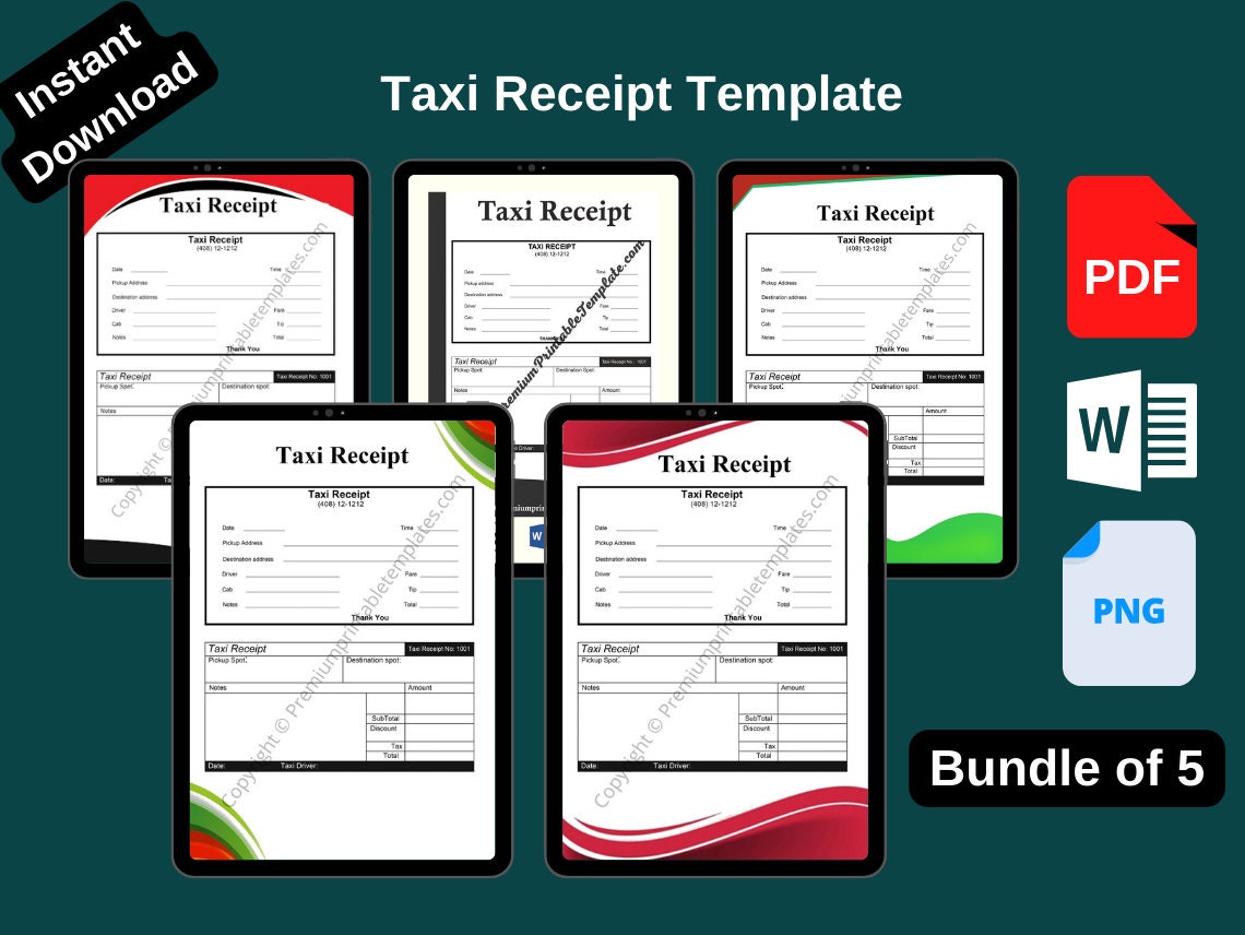 Taxi Receipt Template pack of 5 - Etsy