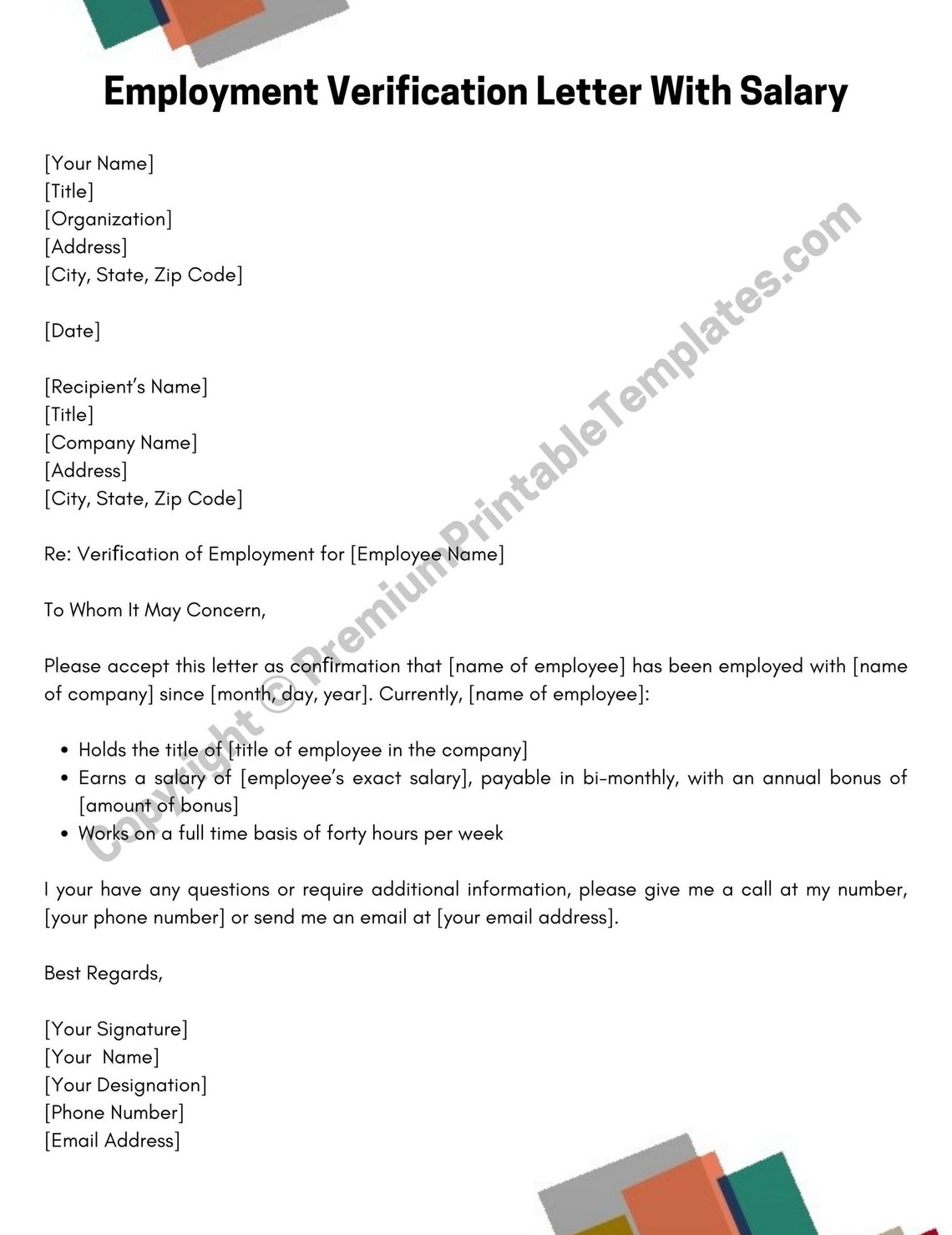 Employment Verification Letter With Salary pack of 5 Etsy Employment Verification Letter With Salary pack of 5 Etsy