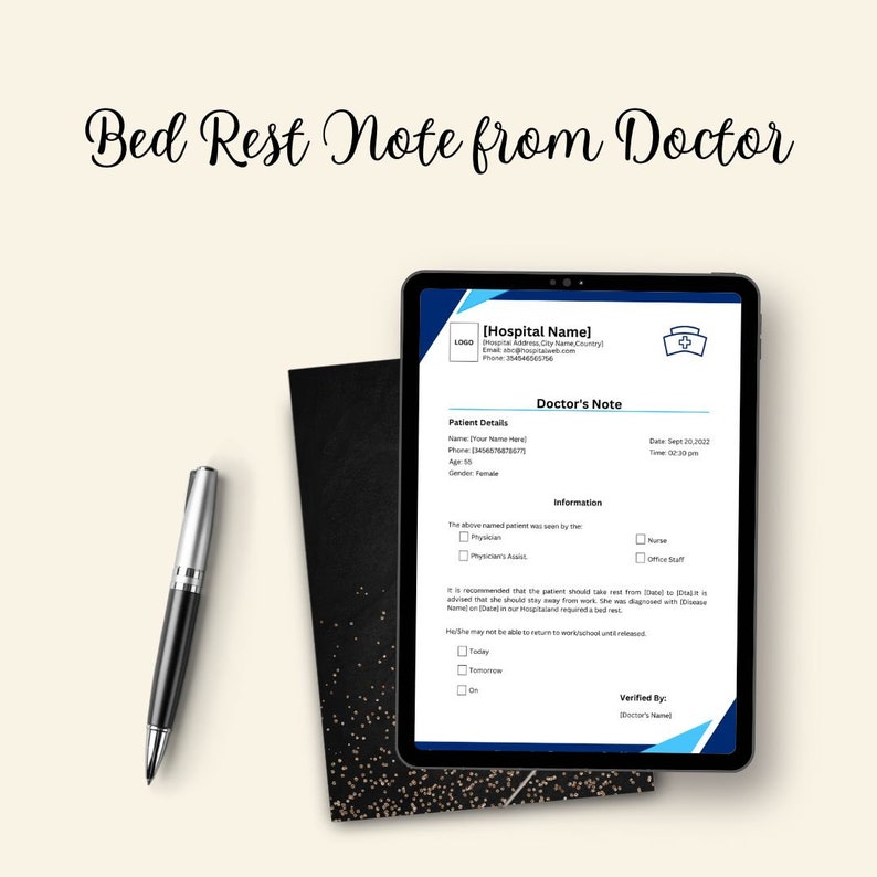 Bed Rest Note From Doctor Printable Template in Pdf & Word Etsy