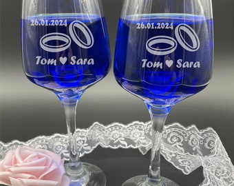 Weinglas mit Gravur, Hochzeitstag, Hochzeit, Glas personaliesiert, Weinglas mit Hochzeitsdatum und Name, Sektglas mit Name und Datum