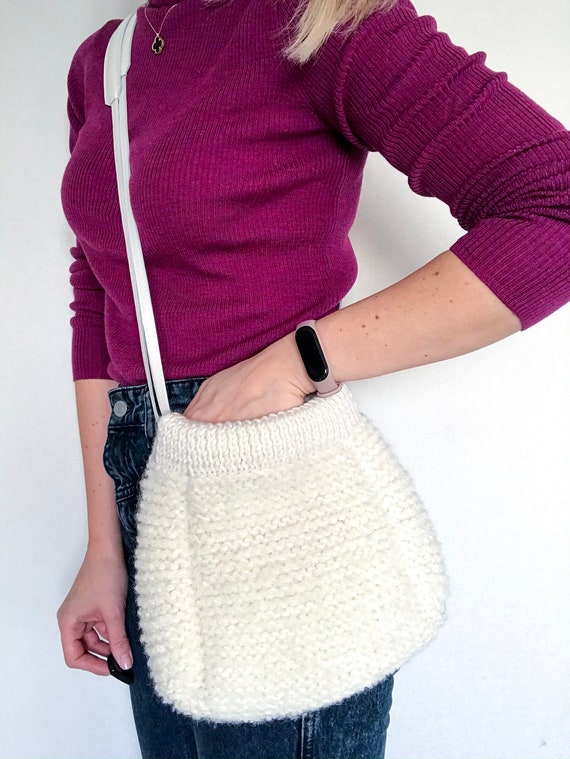 Hand knitted hobo bag wool shoulder handbag for women Etsy