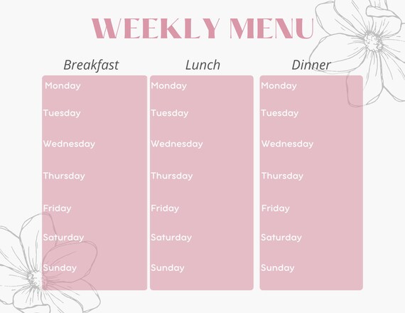 Pink Floral Meal Planner Printable PDF Weekly and Monthly | Etsy