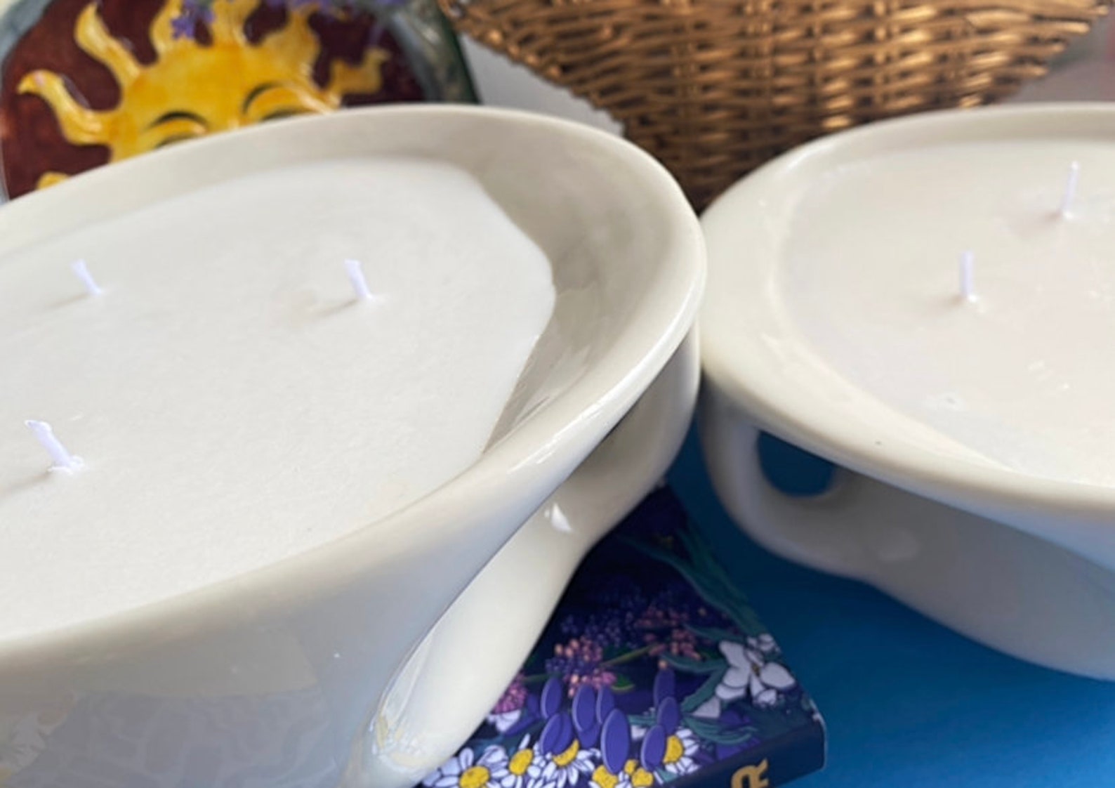 Modern White Candle In White Bowl Container with Handle I Big Etsy