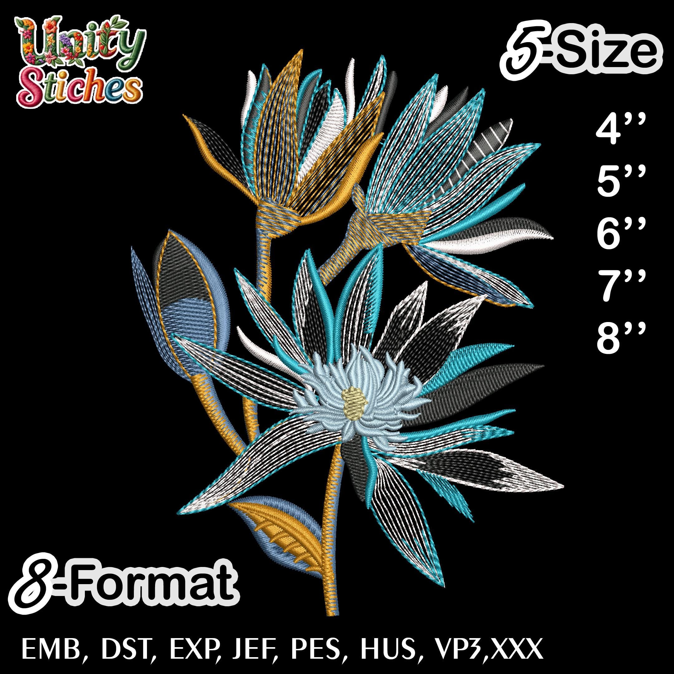 Floral Machine Embroidery Design | Lotus Flower Pattern In- 5 Sizes ...