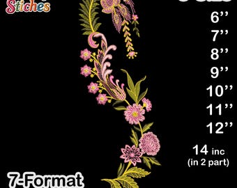 Machine Embroidery Design, Floral Branch Pattern, Vining Flower Motif, 7 Formats, 8 Sizes, Embroidery File for Jackets & Appare
