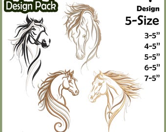 Horse Head Embroidery Bundle - Instant Download Digital Files for Machine, Multi-Size Digital File