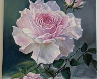 Pink Rose, original oil painting, 14” x 11” x 0.7” (27.9 cm x 35.6” x 1.7 cm),  ready to hang wall decor, not print