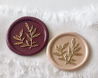 Eucalyptus Leaf Wax Seal with gold accent, Botanical Wax Seal, Wax Seal Stickers, Adhesive Wax Seal