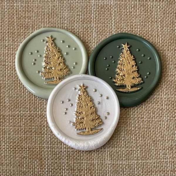 Christmas Tree Wax Seals with Gold or Silver Accent, Christmas Wax Seal Sticker, Wax Seal for Holiday Cards