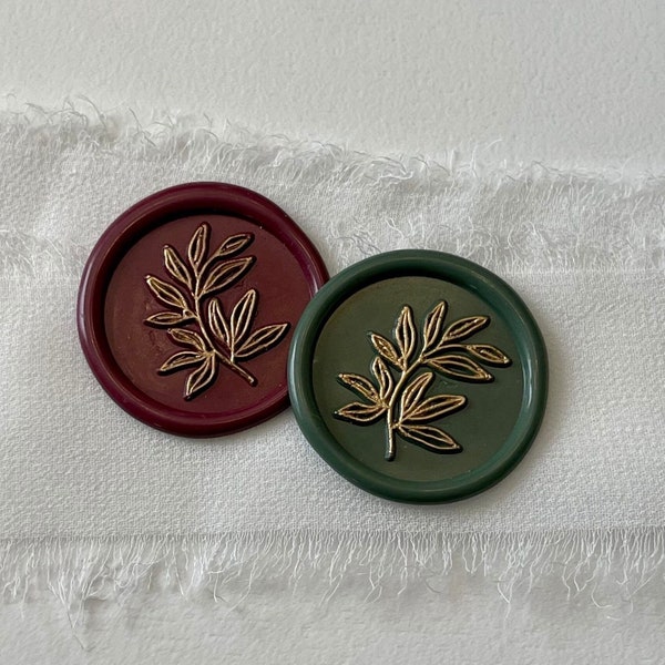 Olive Branch Wax Seal with Gold or Silver Accent, Botanical Wax Seal, Wax Seal for Wedding Invitations