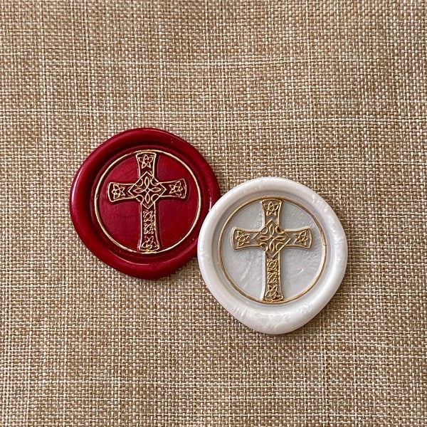 Cross Wax Seals with gold accent, Christmas Wax Seals, Wax Seal Stickers, Adhesive Wax Seals