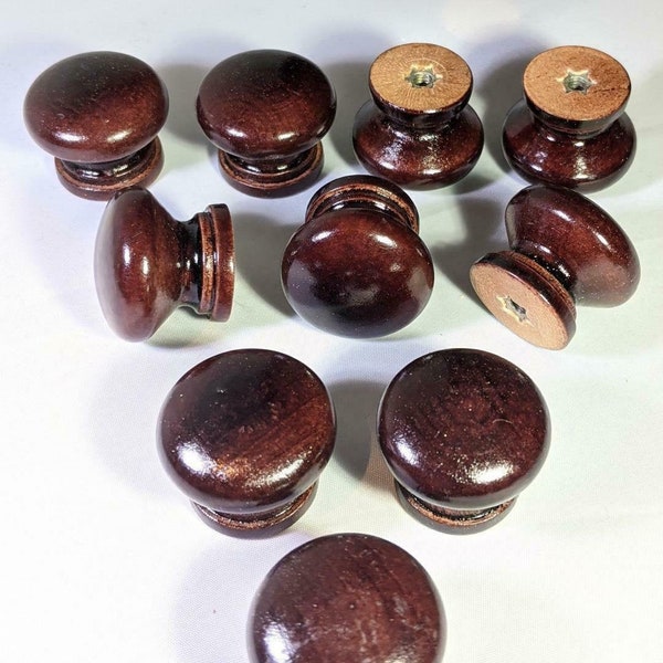 Mahogany Replacement Wooden Door Knobs Small Kitchen Cabinet Handles Solid Wood 28mm With Screw