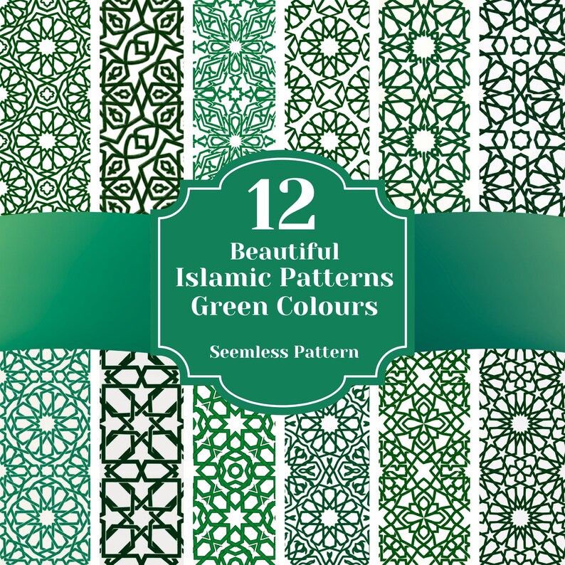 12 Seamless Islamic Green Pattern Colours With White Background ...