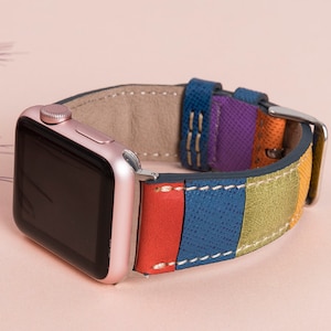 Rainbow Leather Apple Watch Band 38mm 40mm 41mm 42mm 44mm 45mm 46mm 49mm iWatch Strap Bracelet 10 9 8 7 6 5 4 Ultra SE Fitbit Watch Band