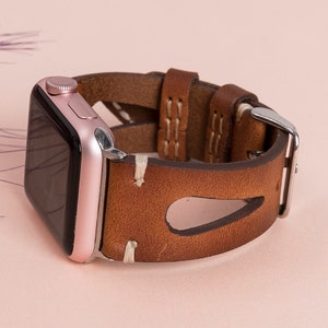 Brown Leather Apple Watch Band 38mm 40mm 41mm 42mm 44mm 45mm 49mm unisex iWatch Strap Bracelet Series 9 8 7 6 5 4 3 SE Fitbit 4 3 2 1/SENSE image 2