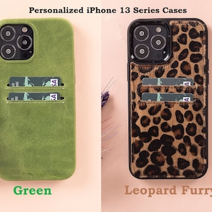 Étui de téléphone suprême en cuir pour iPhone 13 Series avec emplacements pour cartes, étui arrière en fourrure léopard pour iPhone 13 Mini / iPhone 13 et Pro / Pro Max