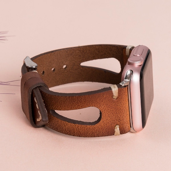 Brown Leather Apple Watch Band 38mm 40mm 41mm 42mm 44mm 45mm 46mm 49mm iWatch Strap Bracelet Series 11 10 9 8 7 6 5 4 Ultra for Women & Men