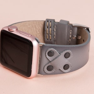 Gray Leather Apple Watch Band 38mm 40mm 41mm 42mm 44mm 45mm 49mm Unique Design iWatch Strap Bracelet 8 7 6 5 4 3 2 1 & SE, Fitbit Watch Band
