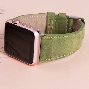 Green Leather Apple Watch Band 38mm 40mm 41mm 42mm 44mm 45mm 46mm 49mm iWatch Strap Bracelet for All Series 10 9 8 7 6 5 4 Ultra SE Fitbit