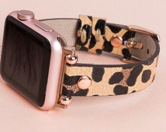 Leopard Printed Leather Apple Watch Band 38mm 40mm 41mm 42mm 44mm 45mm 46mm 49mm Animal Pattern iWatch Strap Bracelet 11 10 9 8 7 6 Ultra/SE
