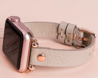 Beige Leather Apple Watch Band 38mm 40mm 41mm 42mm 44mm 45mm 46mm