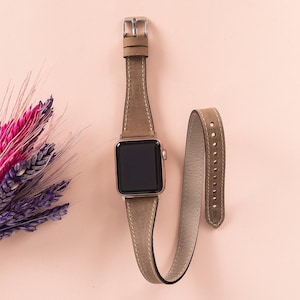 Correa de cuero para Apple Watch de 38 mm, 40 mm, 41 mm, 42 mm, 44 mm, 45 mm, 46 mm y 49 mm para mujer, doble vuelta, para iWatch, compatible con modelos 12, 11, 10, 9 y 8 SE/Ultra 4-3-2-1.