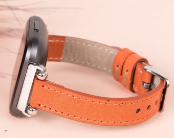 Orange  Leather Fitbit Versa 3 2 1  Watch Band Thin Beady Fitbit SENSE Watch Band Personalizable Fitbit Series Band Apple Watch 9 Ultra 2