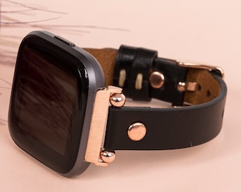 Black Leather Fitbit Versa 3 2 1  Watch Band Thin Beady Fitbit SENSE Watch Band Personalizable Fitbit Series Band Apple Watch 9 Ultra 2 Gift