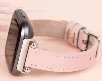 Roze lederen Fitbit Versa 3 2 1 horlogeband Fitbit SENSE-horlogeband met dunne kraaltjes Personaliseerbare Fitbit Series-band Apple Watch 9 Ultra 2 cadeau