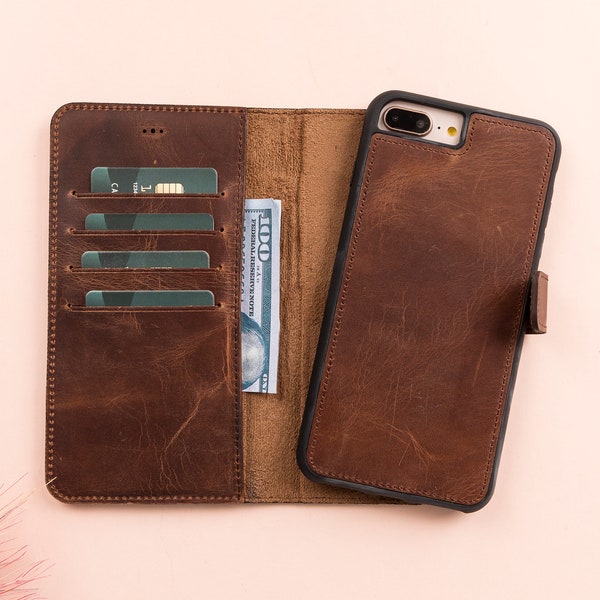 Étui portefeuille amovible magnétique en cuir pour iPhone 7-8/Plus/iPhone SE 2020 et SE 3 2022 avec fentes pour cartes, étui de protection arrière pour iPhone SE