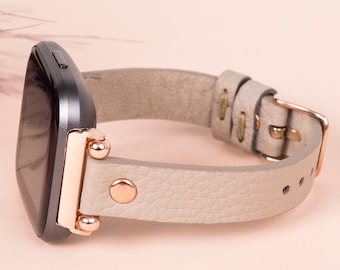 Beige Leather Fitbit Versa 3 2 1  Watch Band Thin Beady Fitbit SENSE Watch Band Personalizable Fitbit Series Band Apple Watch 9 Ultra 2 Gift