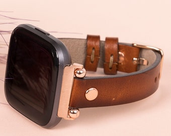Brown Leather Fitbit Versa 3 2 1  Watch Band Thin Beady Fitbit SENSE Watch Band Personalizable Fitbit Series Band Apple Watch 9 Ultra 2 Gift