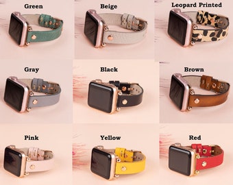 Correa de piel para Apple Watch de mujer, disponible en tallas de 38 mm, 40 mm, 41 mm, 42 mm, 44 mm, 45 mm, 46 mm y 49 mm. Correa de piel con cuentas para iWatch, compatible con modelos 11, 10, 9, 8, 7, 6, 5, Ultra/SE, 3, 2 y 1.