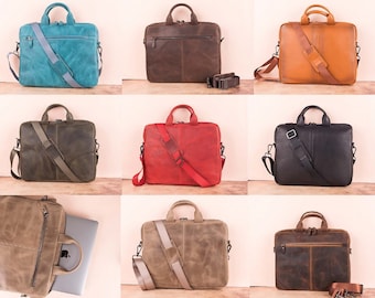 Genuine Leather 13” Laptop Bag, Shoulder Strap Leather Briefcase, Macbook Sleeve, Laptop Handbag, Best Business Travel Messenger Bag Gift