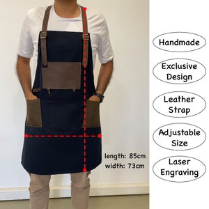 Personalized Apron with Leather Strap, Linen Chef Apron, Customized Bistro Apron, Utility Apron, Best Canvas Bartender-Shop-Barber's Apron