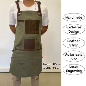 Personalized Apron with Leather Strap, Linen Chef Apron, Personalized Bistro Apron, Utility Apron, Best Canvas Bartender-Shop-Barber's Apron