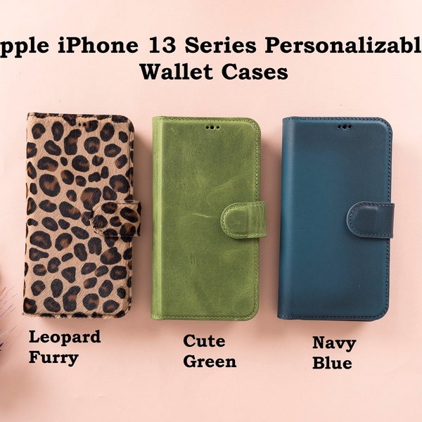 Leather iPhone 13 Series Magnetic Detachable Wallet Case with Card Slots, Personalized iPhone 13 Mini / iPhone 13 & Pro / Pro Max Phone Case