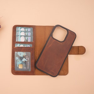 Leather iPhone 16 Pro Max Series Magnetic Detachable Wallet Case Card Slots Personalized iPhone 16 Pro Pro Max Phone Case Magsafe RFID Gift