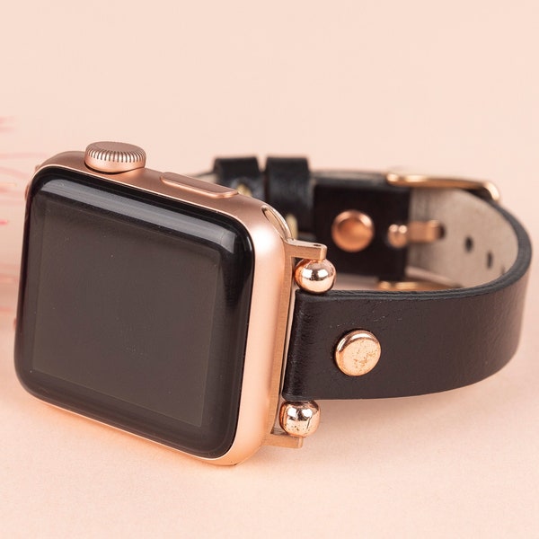 Leder Apple Watch Band 38mm 40mm 41mm 42mm 44mm 45mm 49mm Beady iWatch Strap Armband Serie 8 7 6 5 4 3 2 1 SE Fitbit Versa 4 3 2 1/SENSE