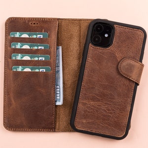 Personalized Leather iPhone 12 Pro Max Case, Detachable Wallet for iPhone 12 / Mini / Pro - Magnetic 2-in-1 Card Holder Cover